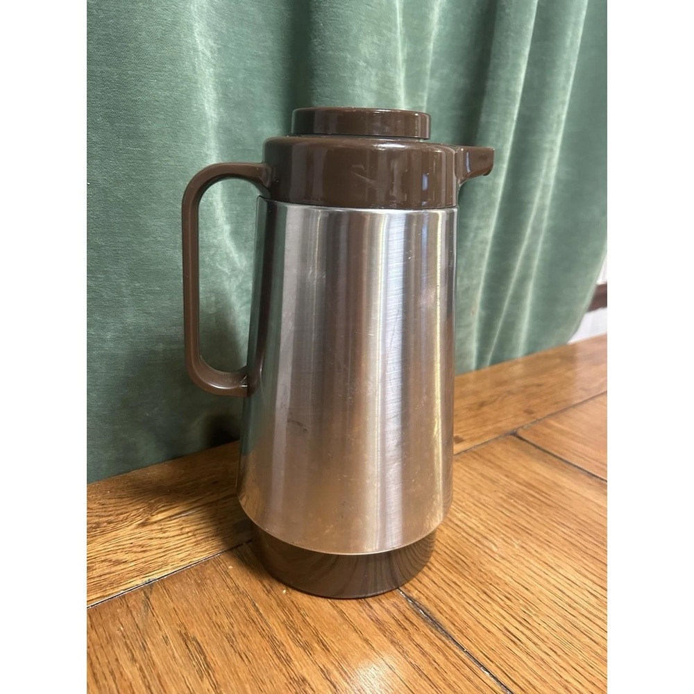 Vintage Brown & Silver Stainless Steel Carafe Thermos